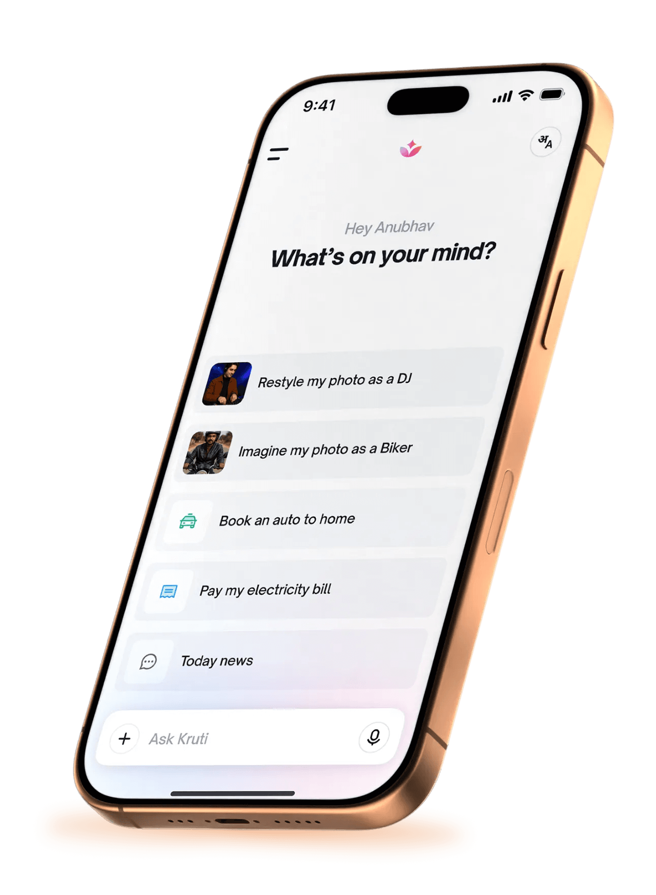 Kruti AI assistant home screen