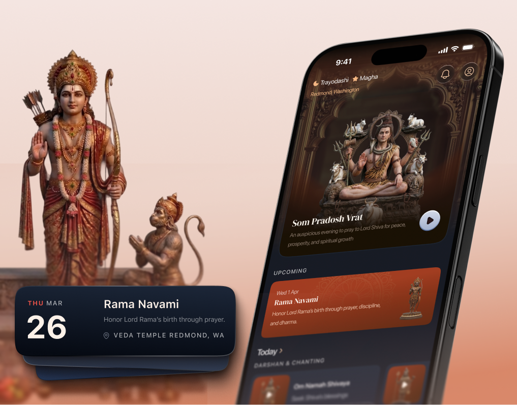 Daily darshan and temple events app — Som Pradosh Vrat home